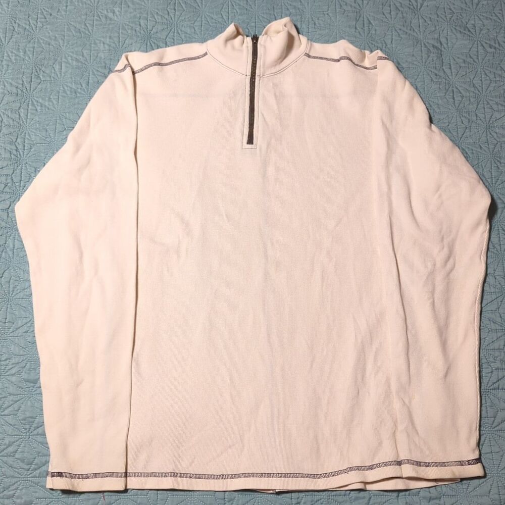 Agave Denim American Made Large Off White W/ Blue Stitching Pullover Sz Large